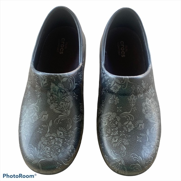 CROCS Neria Pro Graphic Work Clog Sz 5 Blk Floral - Picture 2 of 12